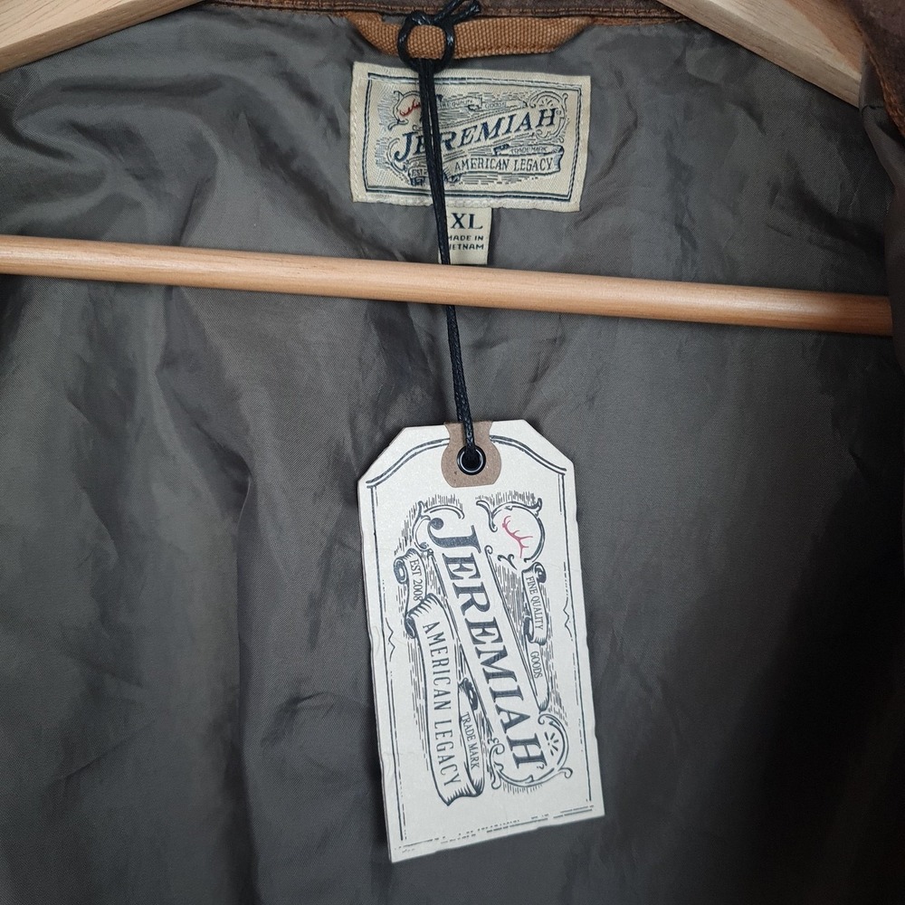 Jeremiah Barn Coat Mens XL Brown Canvas Lined Corduroy Collar Snap Workwear - Picture 14 of 16